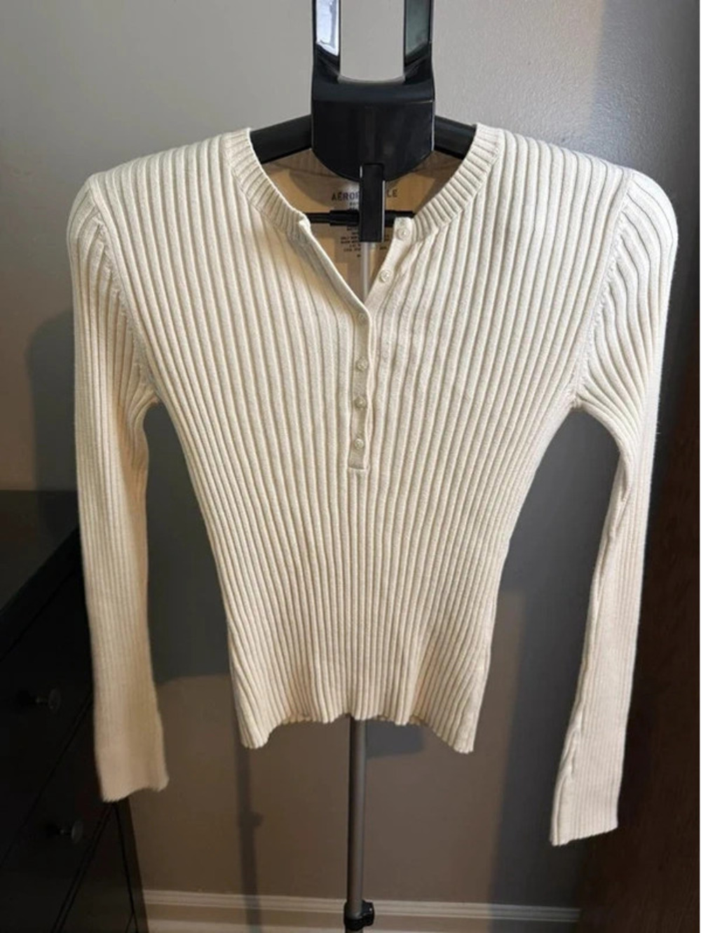 Aeropostale Cream Ribbed Henley Sweater Size Large Y2K